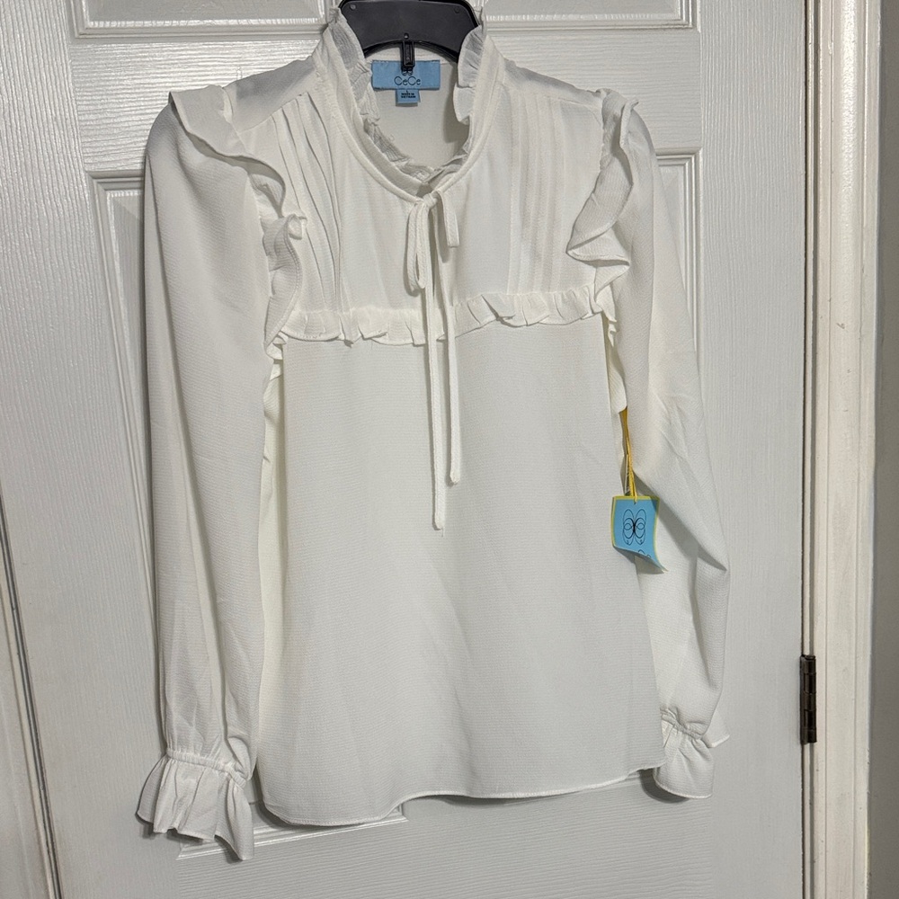 CeCe White Ruffled Blouse